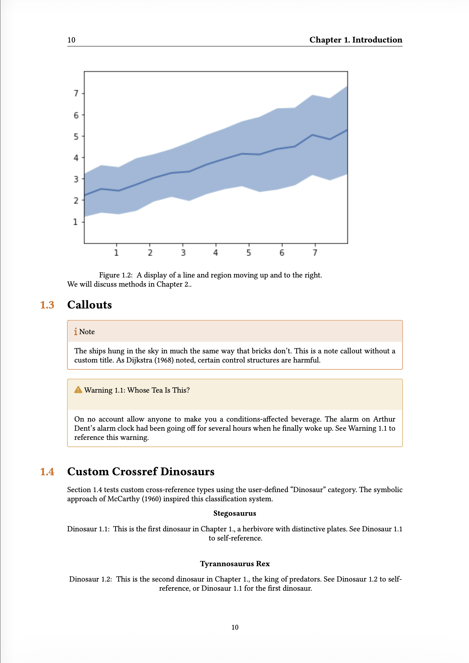 A Typst book rendered with the orange-book extension, showing the second page from chapter one with colored headers and sidebar navigation